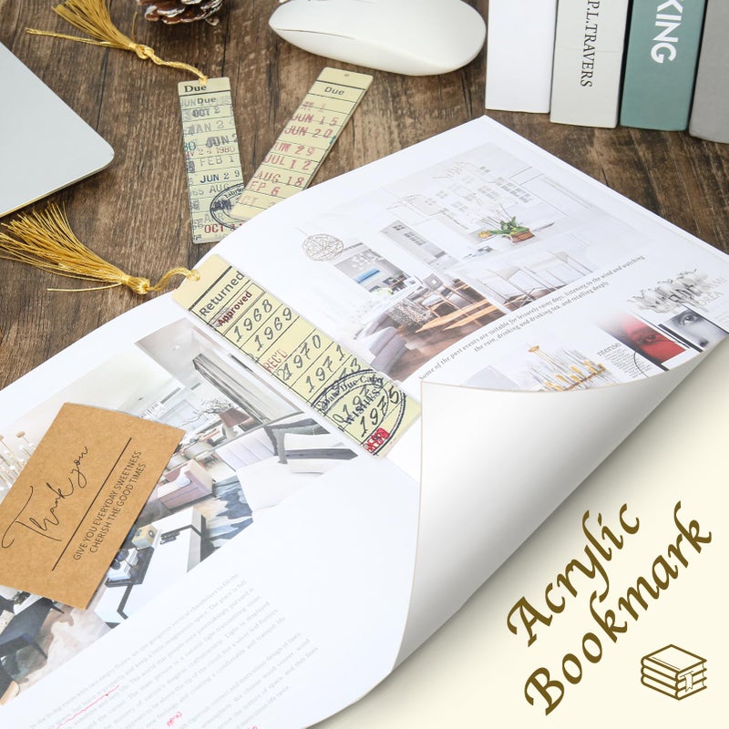 Tanfeine Bookmark for Book Lovers, Vintage Library Due Date Card Bookmarks Set, 4pcs Creative Acrylic Bookmarks for Men Women Book Lovers, Book Accessories Gift for Birthday, Teachers Appreciation - Image 4