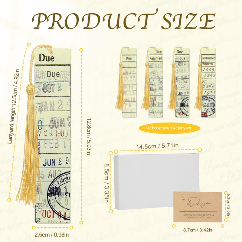 Tanfeine Bookmark for Book Lovers, Vintage Library Due Date Card Bookmarks Set, 4pcs Creative Acrylic Bookmarks for Men Women Book Lovers, Book Accessories Gift for Birthday, Teachers Appreciation - Image 2