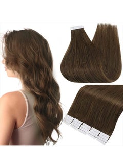 Fshine Full Shine Tape in Hair Extensions Real Human Hair 24 Inch Tape Extensions Human Hair Brown 20 Pieces 50 Grams Seamless Invisible Tape in Hair Extensions Human Hair Single Side Color 4  - Image 1