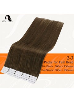 Fshine Full Shine Tape in Hair Extensions Real Human Hair 24 Inch Tape Extensions Human Hair Brown 20 Pieces 50 Grams Seamless Invisible Tape in Hair Extensions Human Hair Single Side Color 4  - Image 3