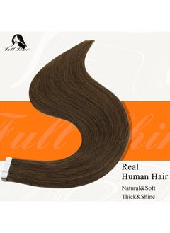 Fshine Full Shine Tape in Hair Extensions Real Human Hair 24 Inch Tape Extensions Human Hair Brown 20 Pieces 50 Grams Seamless Invisible Tape in Hair Extensions Human Hair Single Side Color 4  - Image 2