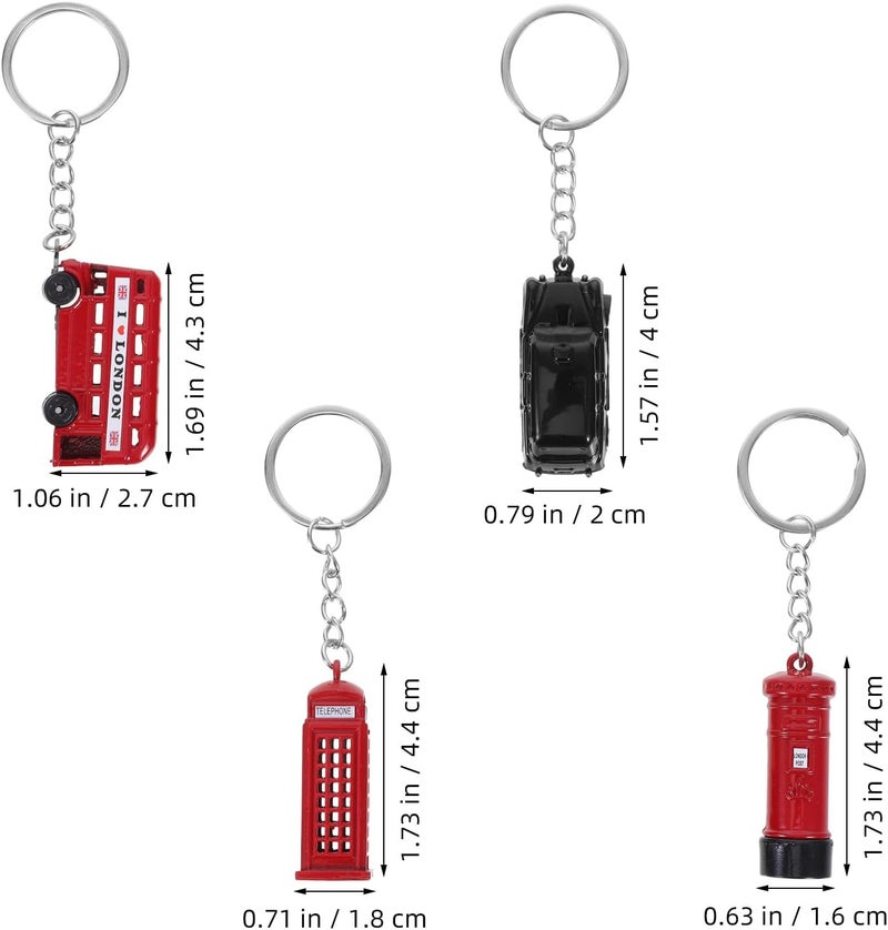Uonlytech London Travel Keepsake Keychain Set 5Pcs Red Bus Mailbox Telephone Booth Taxi Landmark Souvenir Accessories for Tourists and Collectors - Image 2