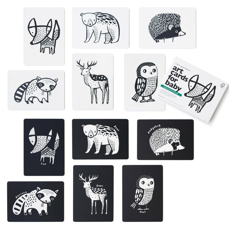Wee Gallery Black and White Animal Art Cards for Babies, Durable High Contrast Vision Cards, Brain Development Educational Learning Tool for Newborn, Infant, Baby, Toddler - Woodland Animals - Image 1
