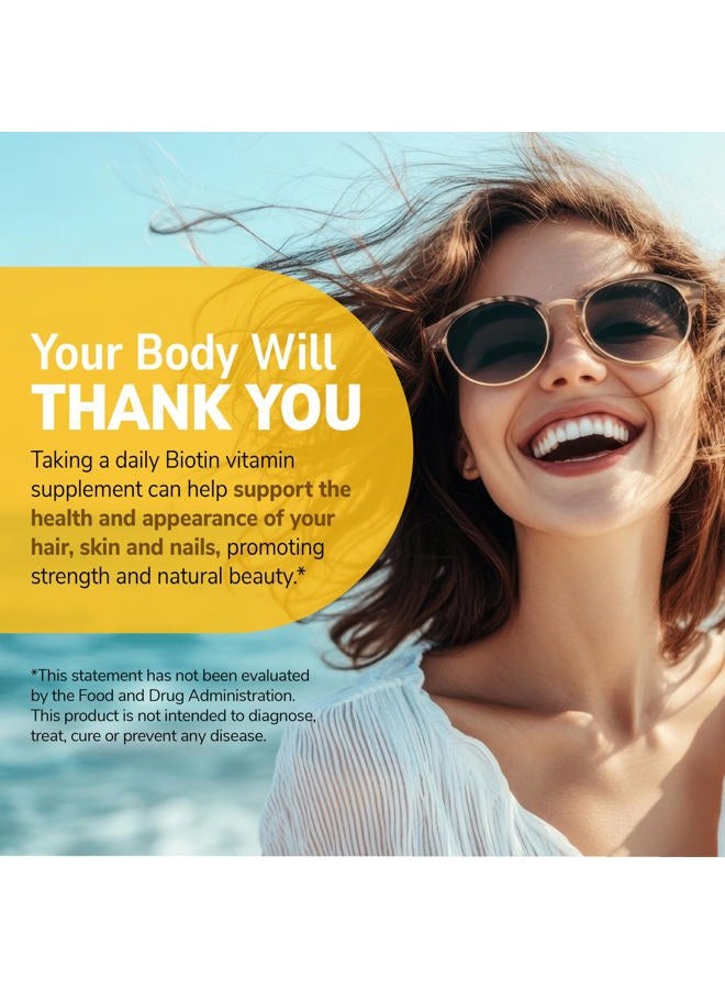 21st Century أقراص البيوتين 10,000 ميكروغرام (360 حبة)، مكمل البيوتين عالي الفعالية، يدعم صحة الشعر والبشرة والأظافر، خالي من الجلوتين والسكر، مكمل يومي من فيتامين B7، غير معدل وراثيًا - Image 3