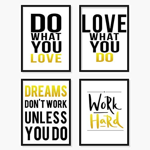 YUMKNOW Inspirational Wall Art for Bedroom - Motivational Posters for Office, Unframed Set of 4, 8x10, Positive Quotes for Teen Boy Girls Bedroom Bathroom, Pictures for Living Room Decor, Black Gold - Image 1