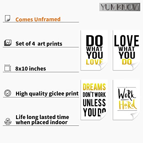 YUMKNOW Inspirational Wall Art for Bedroom - Motivational Posters for Office, Unframed Set of 4, 8x10, Positive Quotes for Teen Boy Girls Bedroom Bathroom, Pictures for Living Room Decor, Black Gold - Image 2