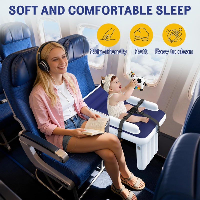 Deeteck Toddler Airplane Bed - Inflatable Airplane Bed for Toddlers, Blow Up Air Mattress for Kids, Travel Baby Mattress Plane for Flight with Safety Belt, Carry Bag, Fast-Pump & Storage Pocket - Image 5