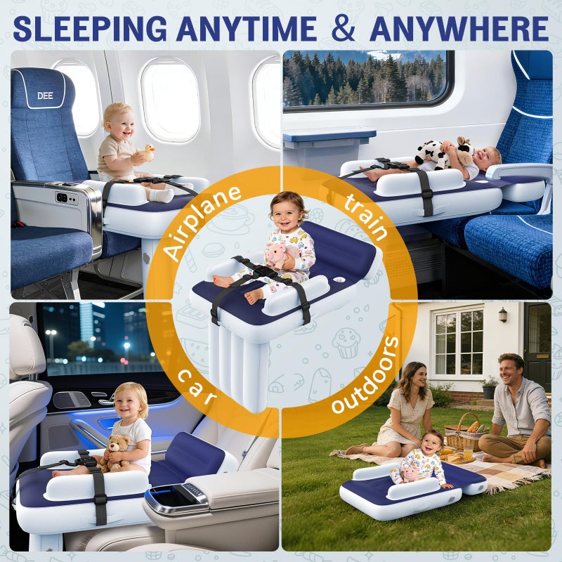 Deeteck Toddler Airplane Bed - Inflatable Airplane Bed for Toddlers, Blow Up Air Mattress for Kids, Travel Baby Mattress Plane for Flight with Safety Belt, Carry Bag, Fast-Pump & Storage Pocket - Image 4