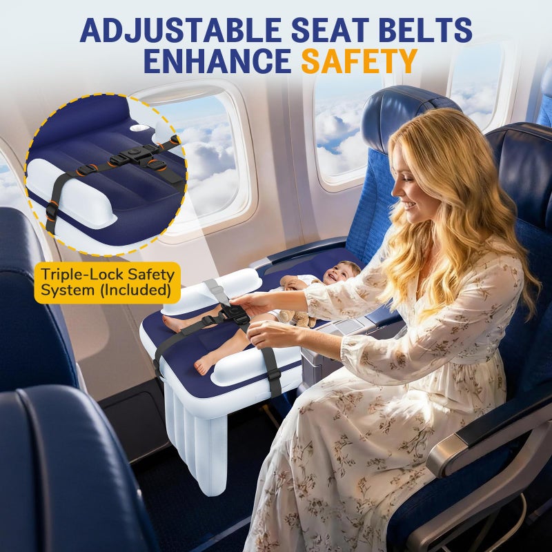 Deeteck Toddler Airplane Bed - Inflatable Airplane Bed for Toddlers, Blow Up Air Mattress for Kids, Travel Baby Mattress Plane for Flight with Safety Belt, Carry Bag, Fast-Pump & Storage Pocket - Image 3