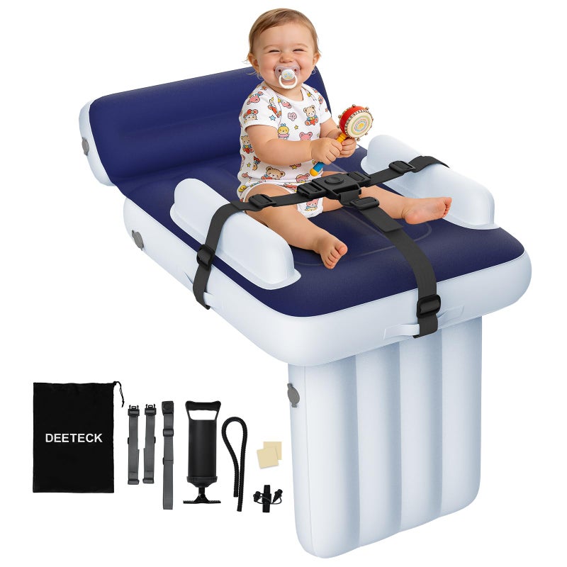 Deeteck Toddler Airplane Bed - Inflatable Airplane Bed for Toddlers, Blow Up Air Mattress for Kids, Travel Baby Mattress Plane for Flight with Safety Belt, Carry Bag, Fast-Pump & Storage Pocket - Image 1
