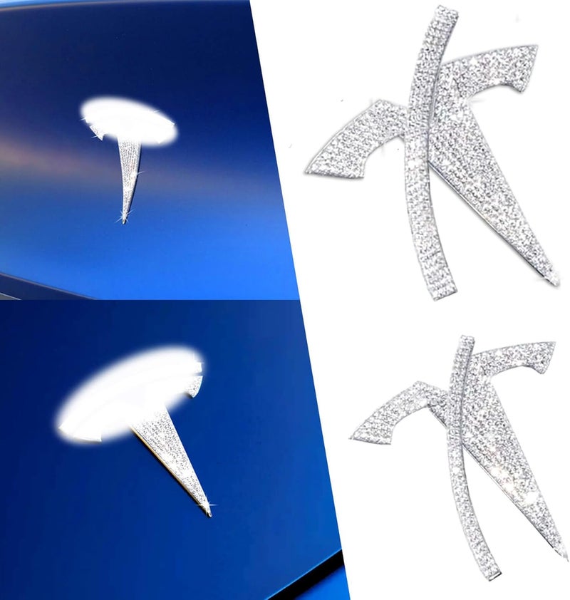 Yeapop Bling Bling Rhinestone Logo Emblems for Tesla Model Y - 4 Pcs Bedazzled Stickers for Front Trunk, Rear Trunk, and Steering Wheel - Image 1