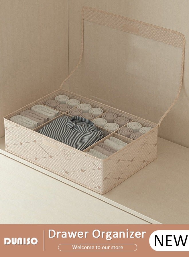 DUNISO Clothes Underwear Drawer Organizer with Lid, Bra Closet Organizers, Foldable Underwear Storage Box, Fabric Divider Drawer Compartment Underwear Storage Bag for Clothing Underwear Bras Socks  - Image 1
