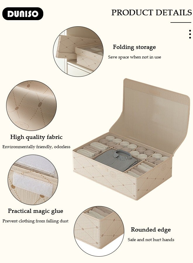 DUNISO Clothes Underwear Drawer Organizer with Lid, Bra Closet Organizers, Foldable Underwear Storage Box, Fabric Divider Drawer Compartment Underwear Storage Bag for Clothing Underwear Bras Socks  - Image 2