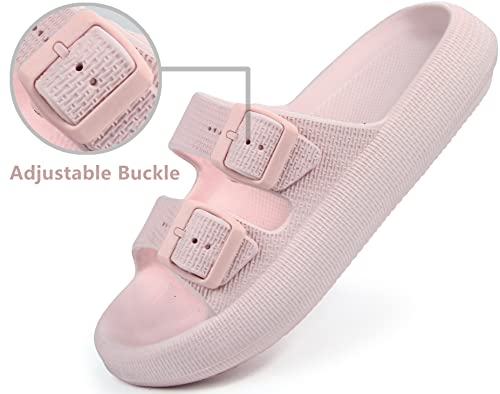 BenSorts Women Cushion Slides Foam Sandal 2 Buckle Adjustable Outdoor Female Pillow Slippers Slides Shower Shoes Slippers Light Pink Men Size 7 8 Women Size 8 9 - Image 3