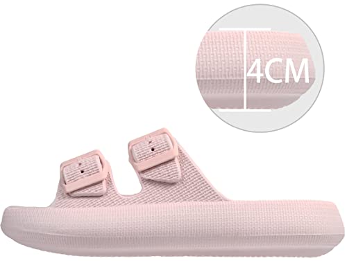 BenSorts Women Cushion Slides Foam Sandal 2 Buckle Adjustable Outdoor Female Pillow Slippers Slides Shower Shoes Slippers Light Pink Men Size 7 8 Women Size 8 9 - Image 2