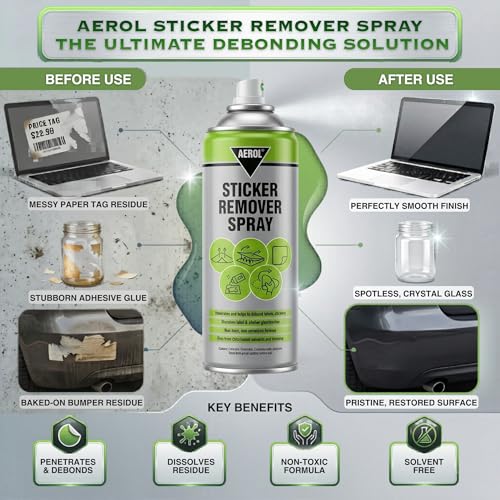 Aerol Sticker Remover Spray | Removes Stickers, Labels & Adhesive Residue | Safe for Glass, Metal, Plastic & Painted Surfaces | Grade 835 (275g/406ml) - Image 5