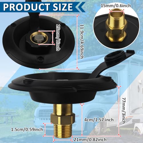 NOOTO RV City Water Inlet with Check Valve RV Water Fill Inlet Connection with 34 NH Female to 12 NPT Male Leadfree Brass City Water Inlet Flange for RV RV Water Inlet Replacement - Image 5