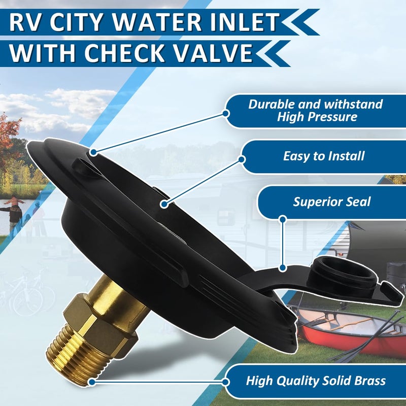 NOOTO RV City Water Inlet with Check Valve RV Water Fill Inlet Connection with 34 NH Female to 12 NPT Male Leadfree Brass City Water Inlet Flange for RV RV Water Inlet Replacement - Image 4