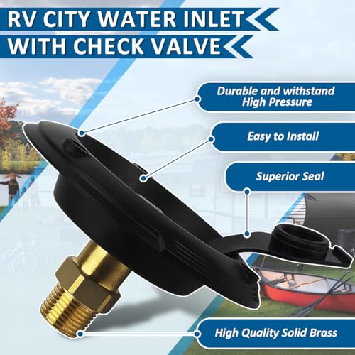 NOOTO RV City Water Inlet with Check Valve RV Water Fill Inlet Connection with 34 NH Female to 12 NPT Male Leadfree Brass City Water Inlet Flange for RV RV Water Inlet Replacement - Image 3