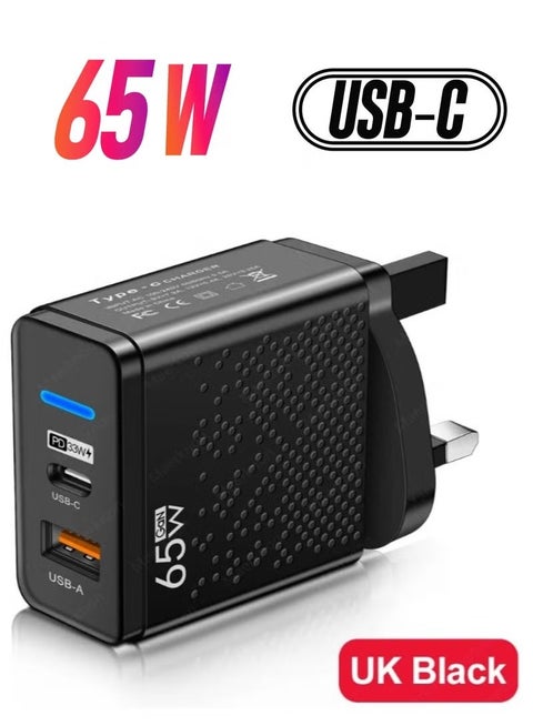 65W Charger USB C Power Adapter Dual Type A & C Wall Charging Plug GaN Compatible with Steam Deck