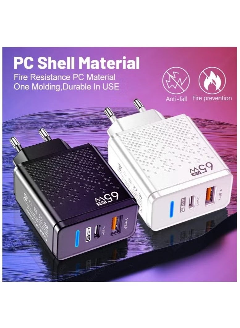65W Charger USB C Power Adapter Dual Type A & C Wall Charging Plug GaN Compatible with Steam Deck  - Image 2