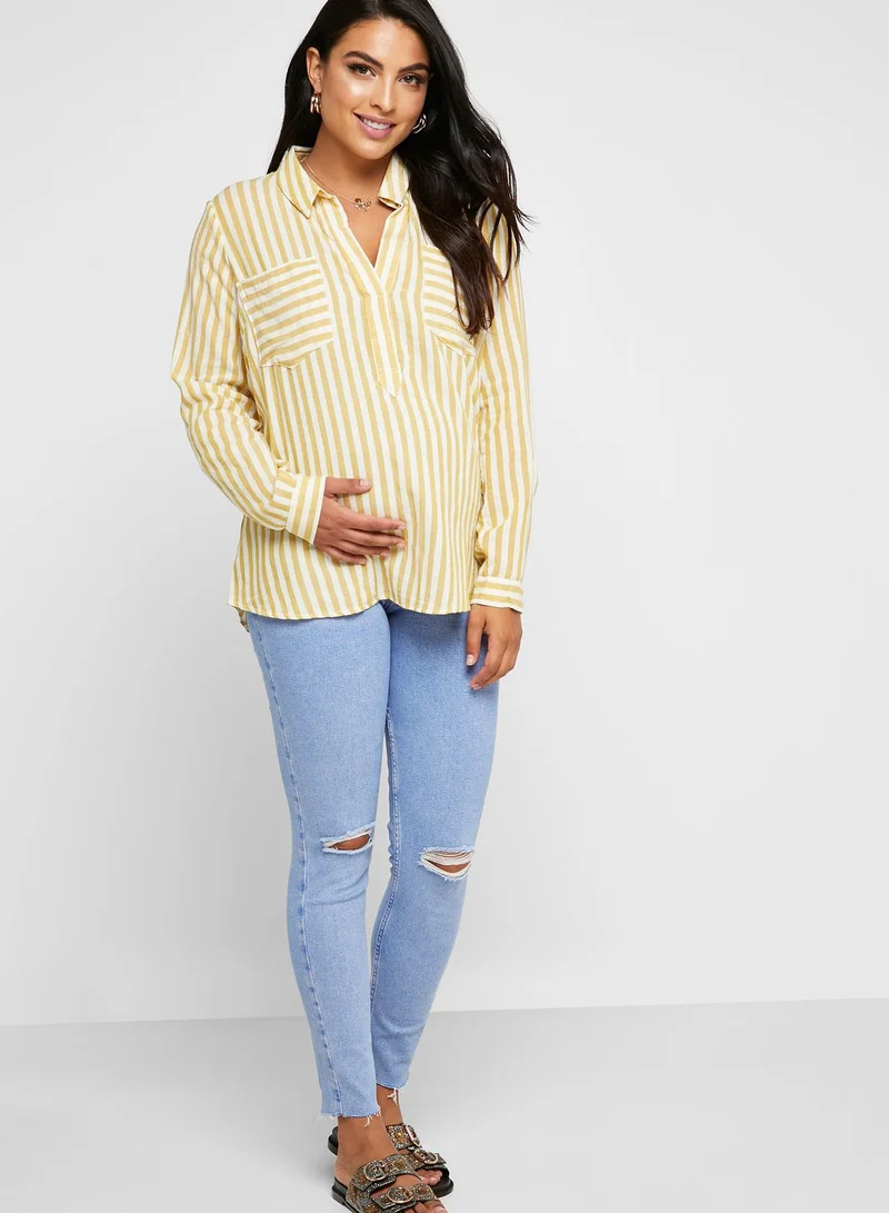 New Look Maternity Roll Sleeve Striped Shirt
