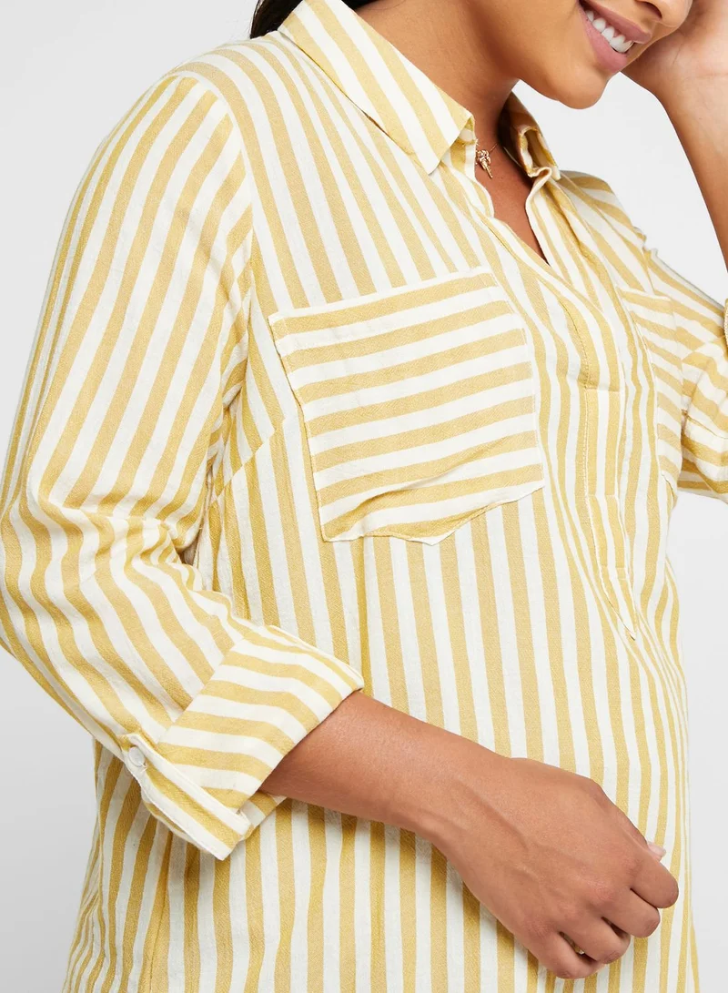 New Look Maternity Roll Sleeve Striped Shirt