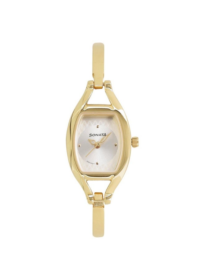 Sonata ساعة أنالوج نسائية 8114YM06 - قرص شامباني، حزام من الفولاذ المقاوم للصدأ بلون ذهبي، حركة كوارتز، مقاومة للماء حتى 3 ATM، ساعة أنيقة وجاهزة كهدية - Image 1