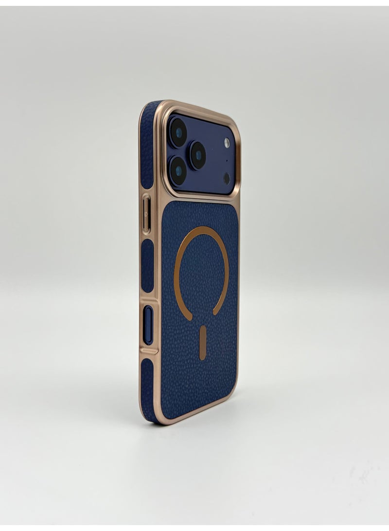 general Luxury Vegan Leather MagSafe iPhone Case with Electroplated Metal Frame & Lens Protection – Premium Slim Shockproof Back Cover for iPhone 17 Pro Max - Image 2
