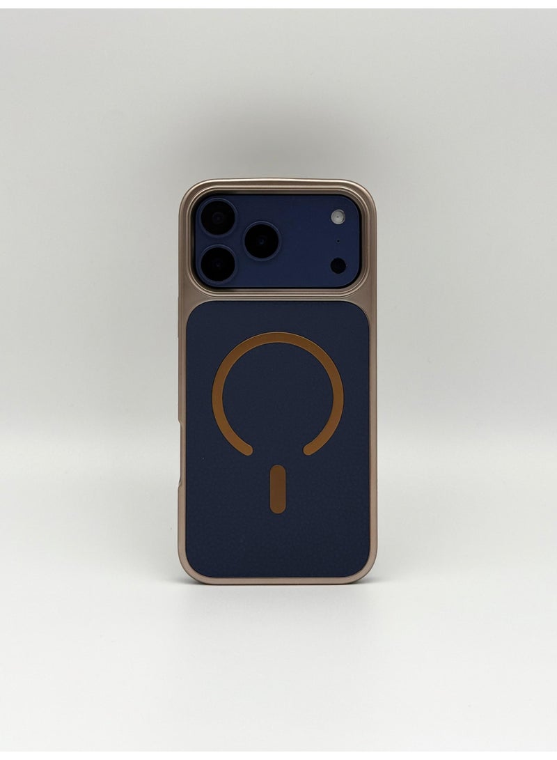 general Luxury Vegan Leather MagSafe iPhone Case with Electroplated Metal Frame & Lens Protection – Premium Slim Shockproof Back Cover for iPhone 17 Pro Max - Image 1