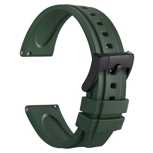 WOCCI 18mm Hevea Watch Band FKM Rubber Not Silicone Quick Release Replacement Strap for Men Black Buckle Green - Image 1