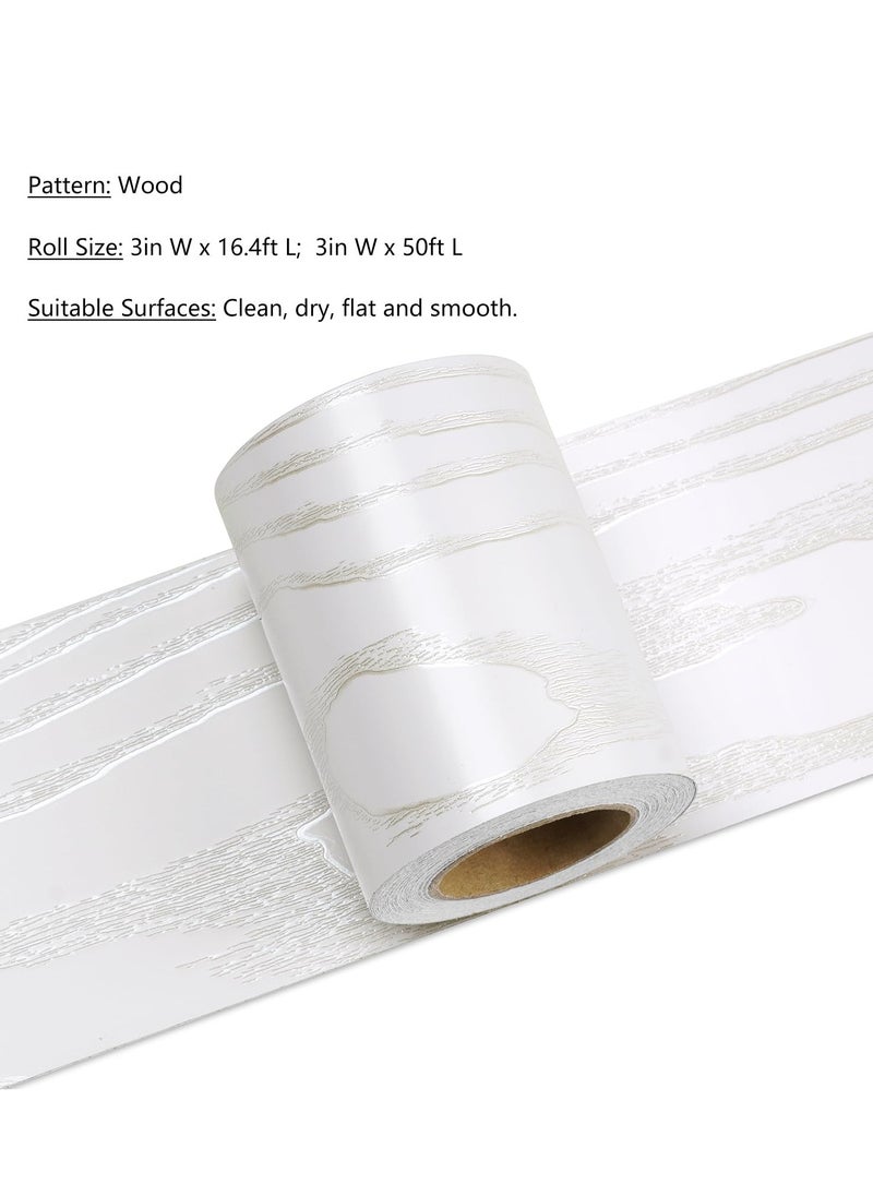 Excefore - White Oak Wood Border Wallpaper Peel and Stick Bathroom Mirror Frame Border Wood Grain Repair Tape Silver White Wood Bulletin Board Border Trim Self Adhesive Modern Classroom Border 3.2"x197" - Image 1