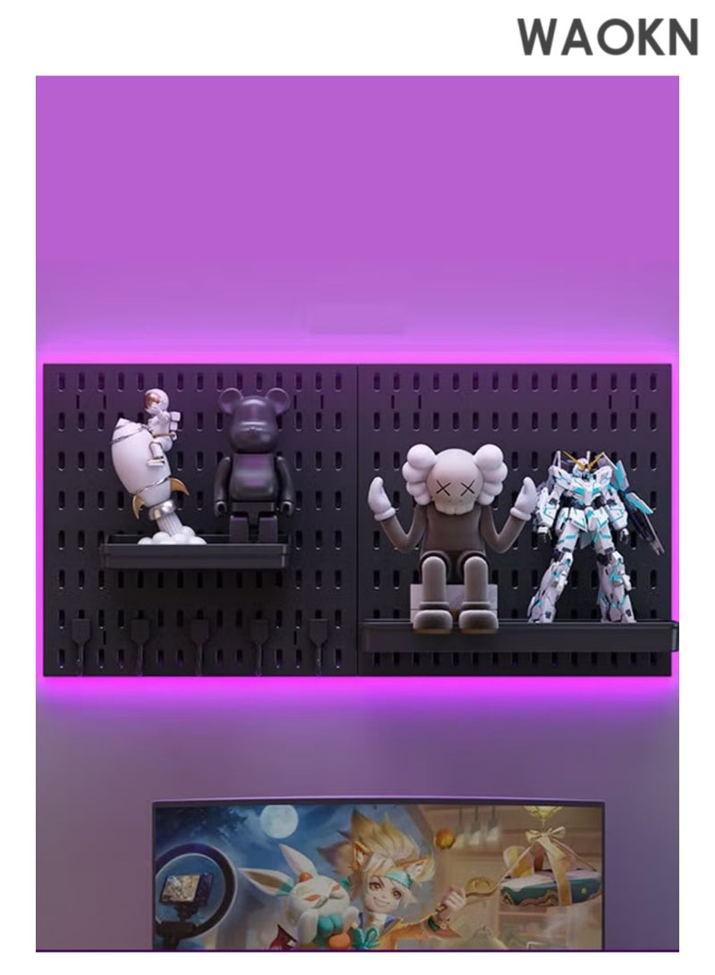 WAOKN Pegboard Kit and Accessories 2 Panel Pegboard Wall Organizer and Storage for Office, Home, and Gaming Office Desk Wall Organizer and Pegboard Display Black Peg Board Kit - Image 1