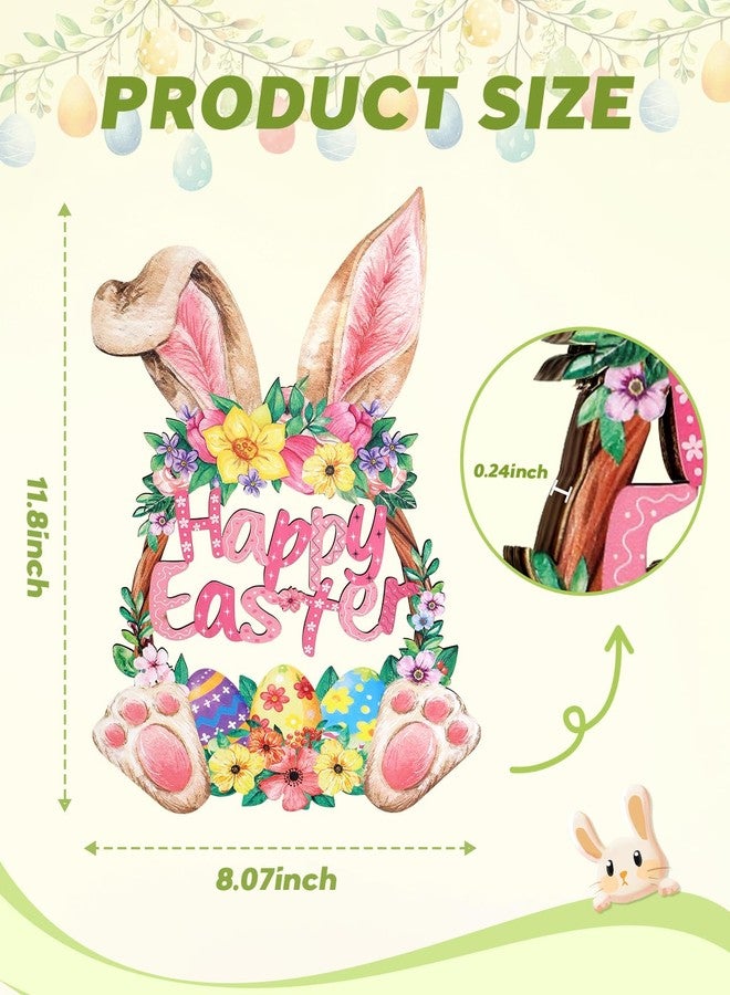 JMHACHY Wooden Bunny Easter Wreath for Front Door Decor - Happy Easter Spring Door Sign Decoration with Cute Hollow Rabbit Design, Hanging Rope, Outdoor Indoor Fireplace Window Wall Hanging Decor - Image 2