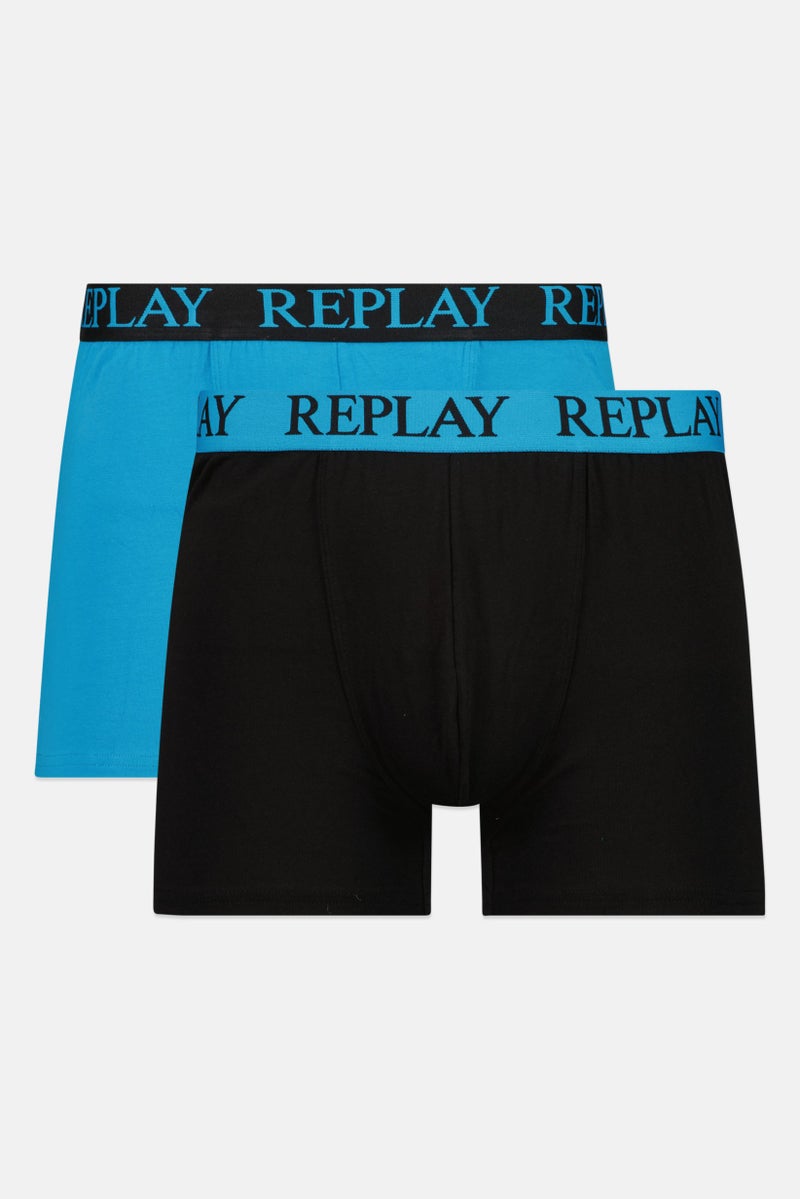 Replay Men 2 Pack Brand Logo Trunks, Blue  - Image 1
