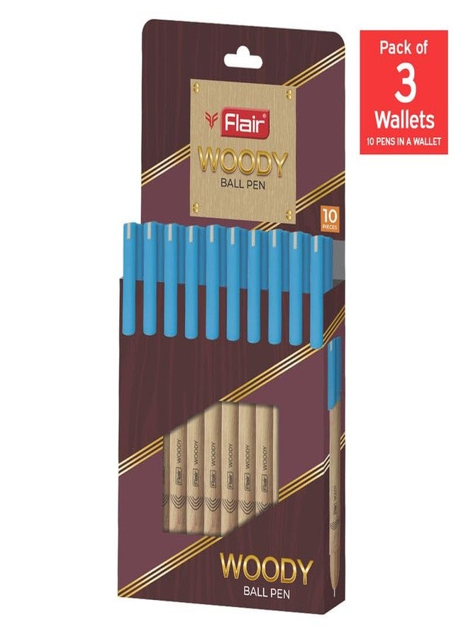 فلير مجموعة أقلام Flair Woody ذات رأس كروي | مقاس رأس 0.7 مم | تصميم خشبي أنيق | نظام تدفق حبر سلس مع حبر منخفض اللزوجة | كتابة مقاومة للتلطخ | حبر أزرق، عبوة من 30 قلمًا - Image 2