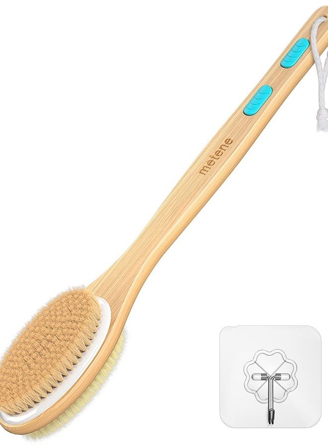 Metene Shower Brush with Soft and Stiff Bristles, Bath Dual-Sided Long Handle Back Scrubber Body Exfoliator for Wet or Dry Brushing - Image 1