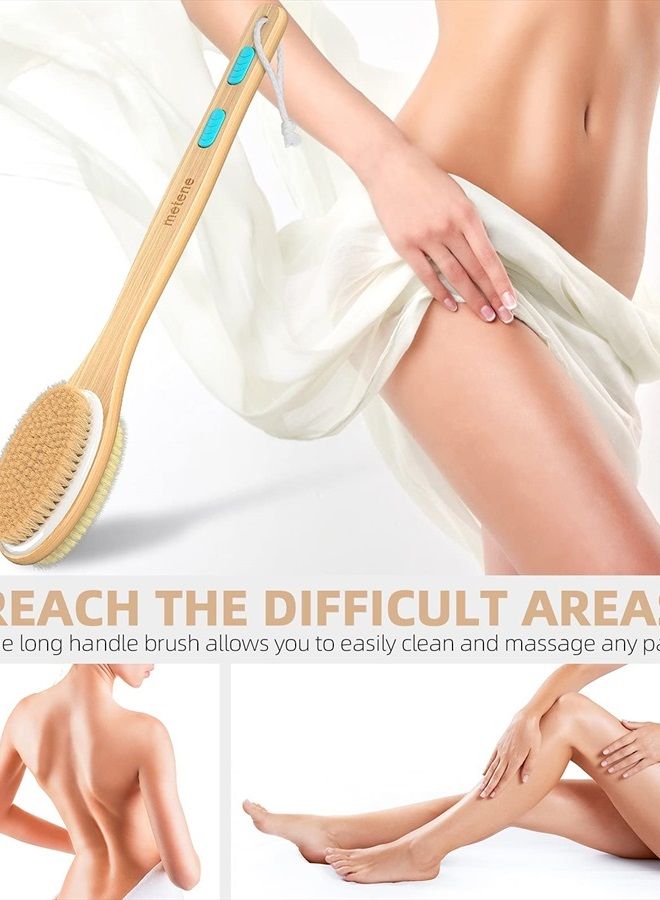 Metene Shower Brush with Soft and Stiff Bristles, Bath Dual-Sided Long Handle Back Scrubber Body Exfoliator for Wet or Dry Brushing - Image 4