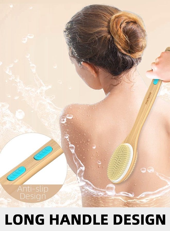 Metene Shower Brush with Soft and Stiff Bristles, Bath Dual-Sided Long Handle Back Scrubber Body Exfoliator for Wet or Dry Brushing - Image 3