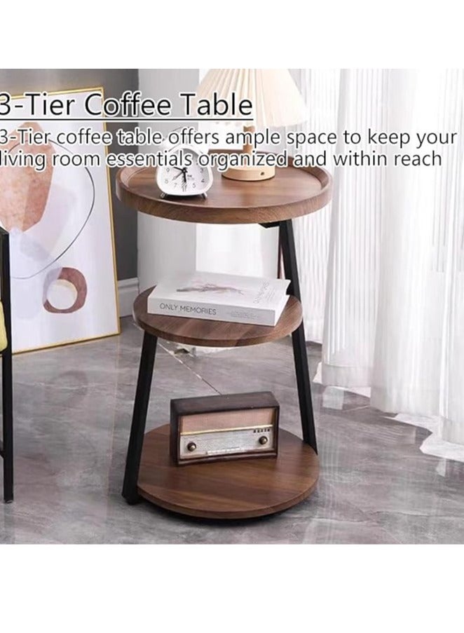 طاولة قهوة مستديرة، طاولة قهوة من 3 طبقات مع مساحة تخزين، طاولة قهوة صغيرة، طاولة نهاية أريكة ضيقة، طاولة قهوة صغيرة للوجبات الخفيفة، طاولة مميزة لغرفة المعيشة أو غرفة النوم أو الشرفة (الحجم: 40*40*62 سم ​​بني) - Image 4