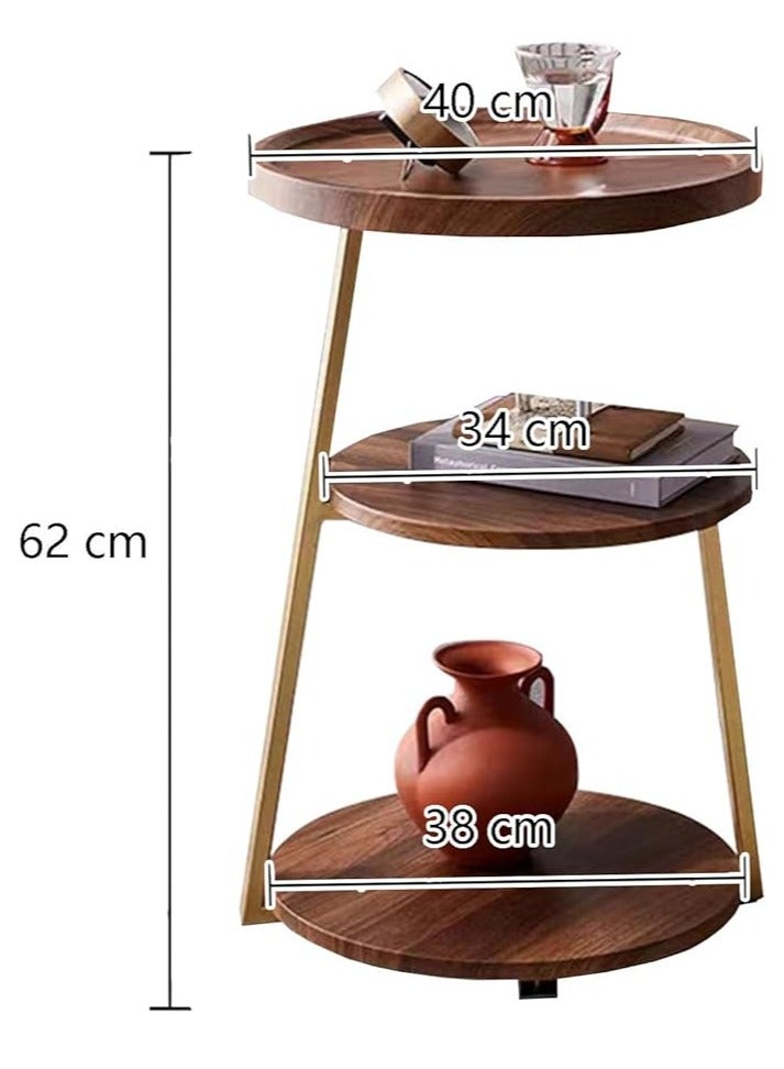 طاولة قهوة مستديرة، طاولة قهوة من 3 طبقات مع مساحة تخزين، طاولة قهوة صغيرة، طاولة نهاية أريكة ضيقة، طاولة قهوة صغيرة للوجبات الخفيفة، طاولة مميزة لغرفة المعيشة أو غرفة النوم أو الشرفة (الحجم: 40*40*62 سم ​​بني) - Image 3