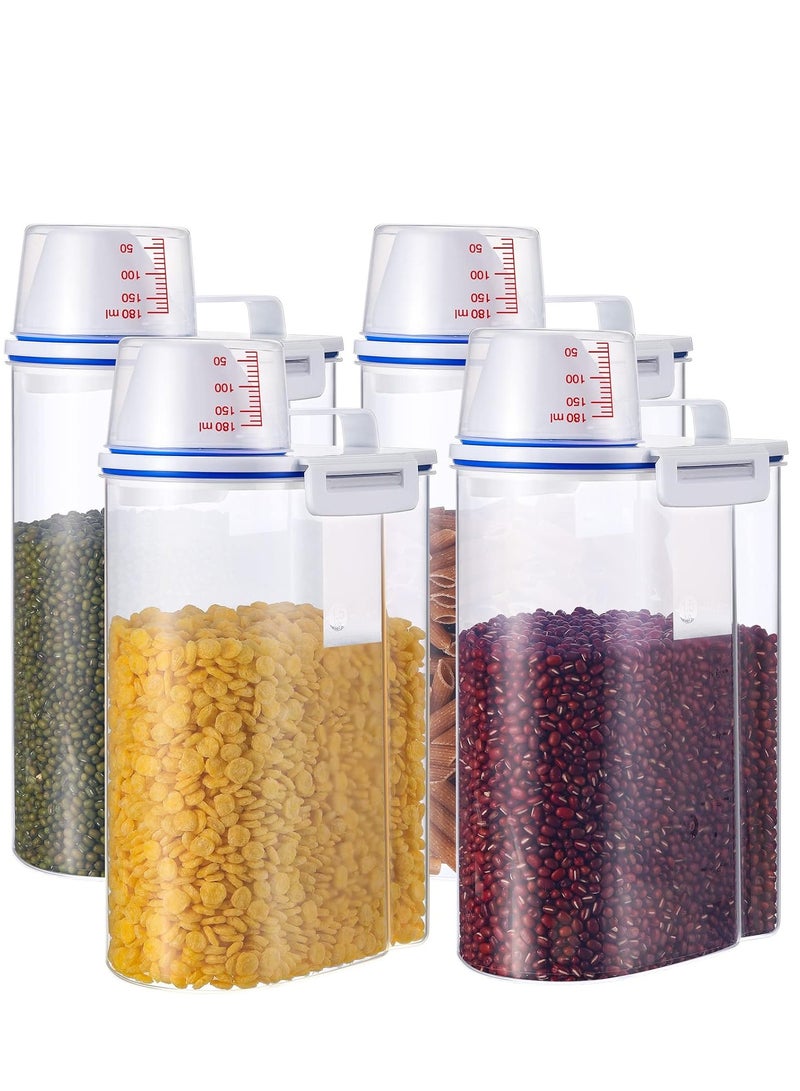 vsell24 4Pc 2.5Kg Plastic Transparent Airtight Cereal Rice Storage Container with Measuring Cup Kitchen and Pantry Organization Bin for Oatmeal Grain Cereal Pasta Flour Pet Food, - Image 1