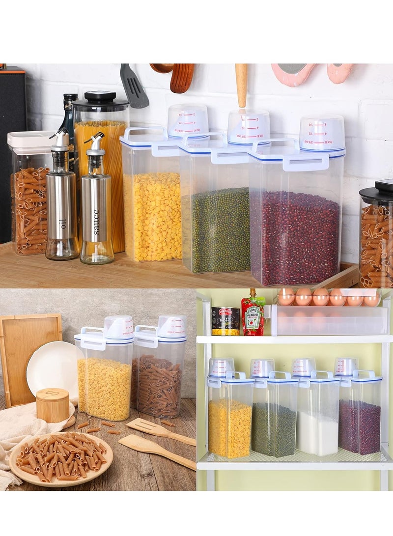 vsell24 4Pc 2.5Kg Plastic Transparent Airtight Cereal Rice Storage Container with Measuring Cup Kitchen and Pantry Organization Bin for Oatmeal Grain Cereal Pasta Flour Pet Food, - Image 4