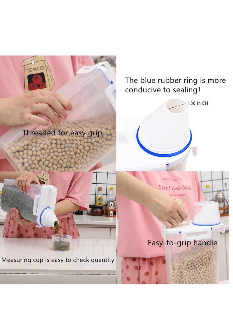 vsell24 4Pc 2.5Kg Plastic Transparent Airtight Cereal Rice Storage Container with Measuring Cup Kitchen and Pantry Organization Bin for Oatmeal Grain Cereal Pasta Flour Pet Food, - Image 2