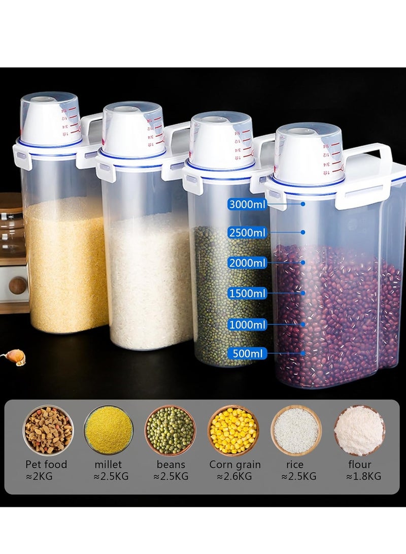 vsell24 4Pc 2.5Kg Plastic Transparent Airtight Cereal Rice Storage Container with Measuring Cup Kitchen and Pantry Organization Bin for Oatmeal Grain Cereal Pasta Flour Pet Food, - Image 3