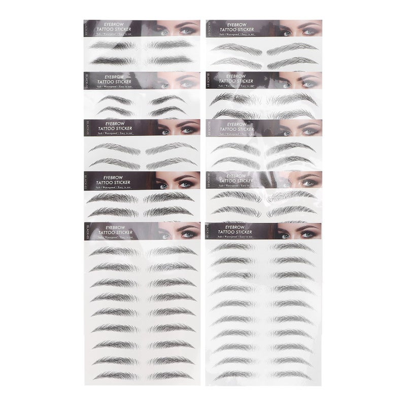 10 Sheets Waterproof Eyebrow Stickers Disposable Temporary Brow False Eyebrows Sticker Set (Black) - Image 1