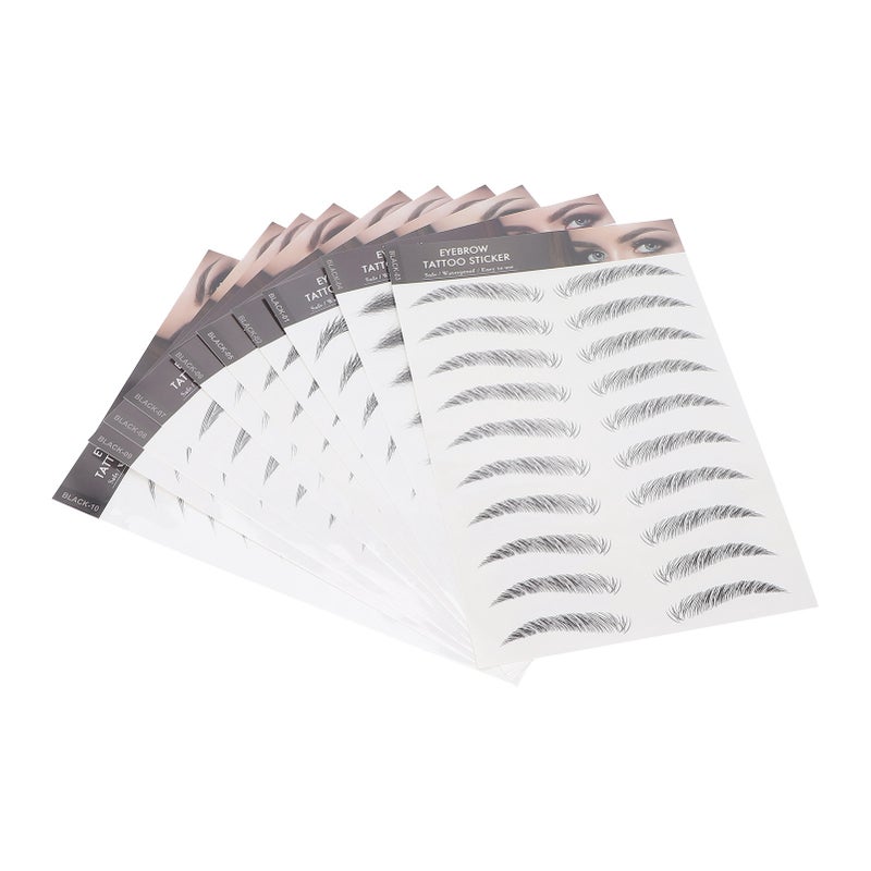 10 Sheets Waterproof Eyebrow Stickers Disposable Temporary Brow False Eyebrows Sticker Set (Black) - Image 2