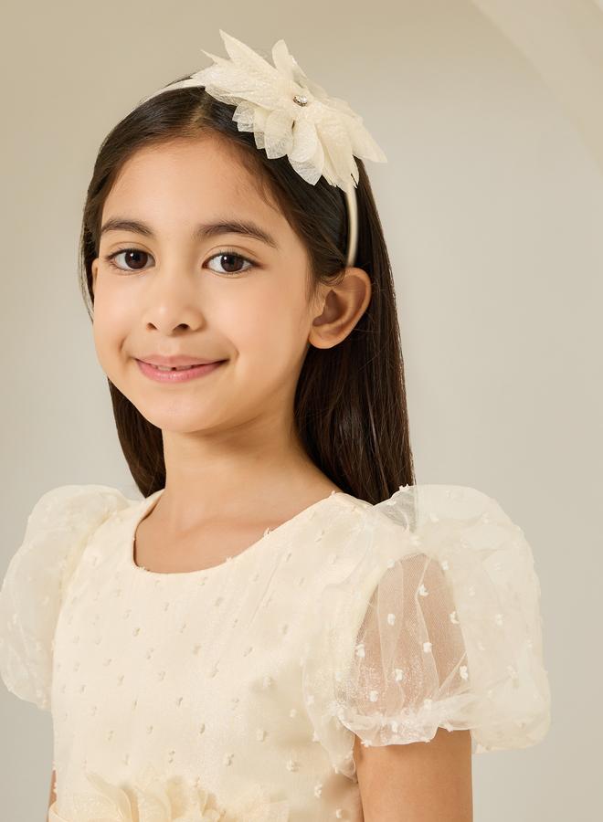 Styli Girls Cream Dobby Organza A-Line Dress - Image 5