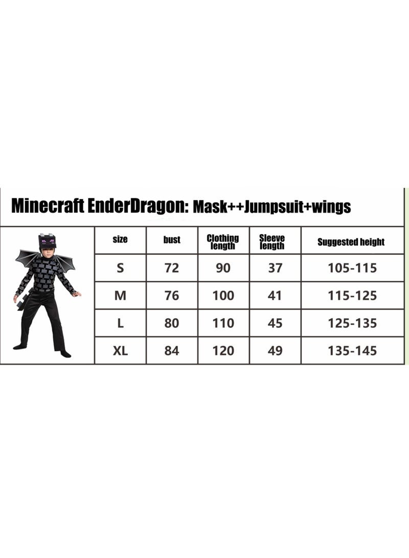 ماين كرافت 3 قطعة مجموعة زي Minecraft EnderDragon ، زي لعبة الفيديو بدلة Cosplay زي هالوين للأطفال - Image 3