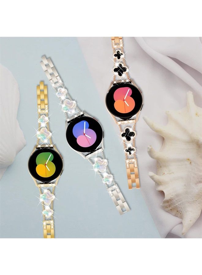 20mm Bling Band Compatible for Galaxy Watch 6 Classic 43mm/47mm Galaxy Watch 5 Pro 45mm, Watch 6/5/4 40mm/44mm, Watch 4 Classic 42mm/46mm, Cute Luxury Adjustable Women Bracelet Strap, Gold/Iridescent